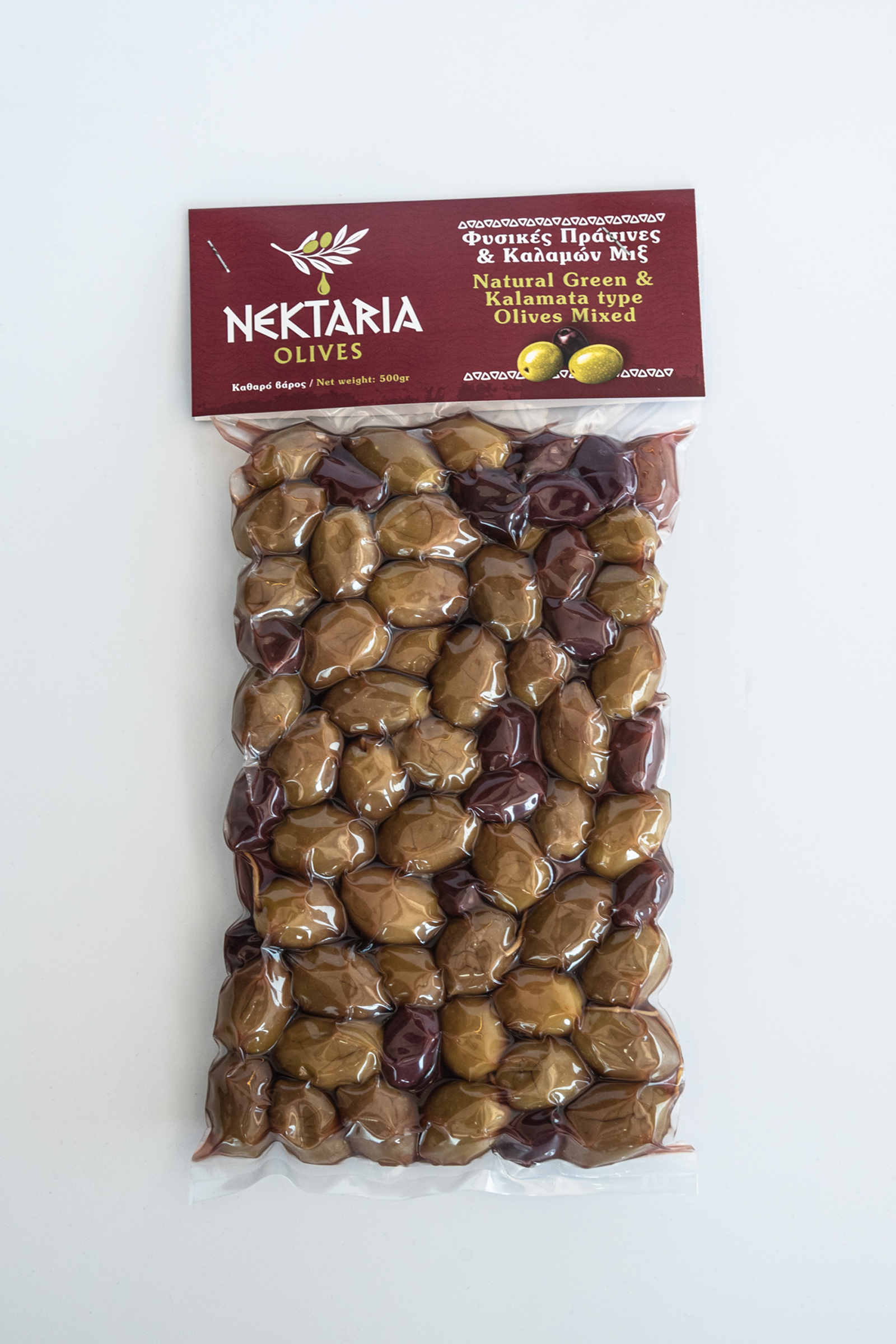 Nektaria Natural Green & Kalamon Olives Mixed 500g (Vacuum Pack)